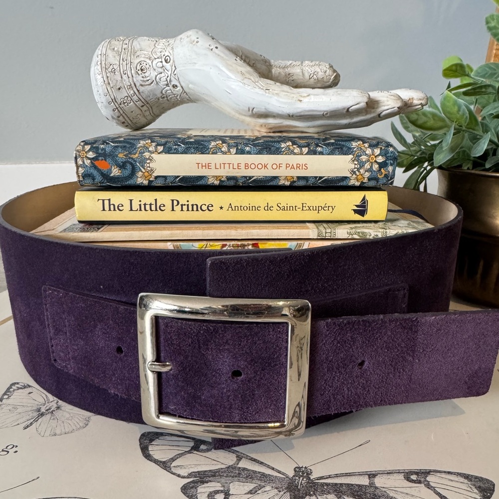 Garuglieri Italy Suede Belt Purple Wide Silver Buckle Medium